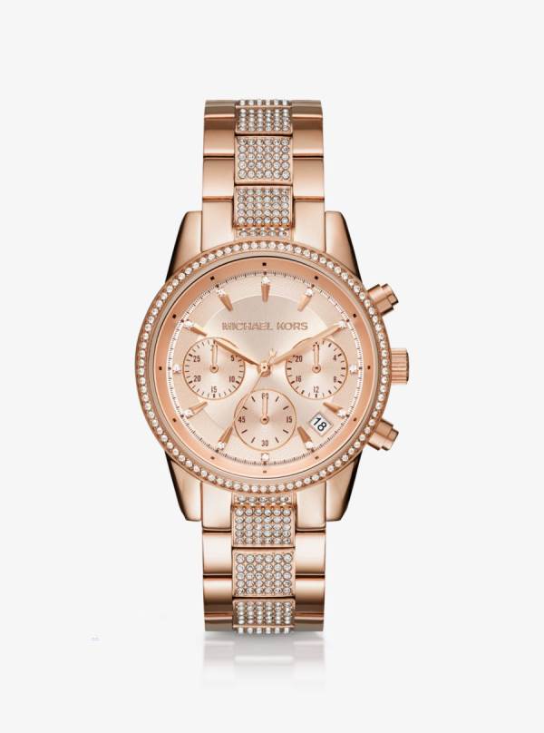 Damske Rose Gold-tone Hodinky Michael Kors Ritz Pavé Ruzove Zlate - Hodinky Michael Kors Sleva | SXELV-7408